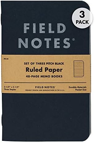 הערות שדה ספרי תזכיר שחורים עם 3 חבילות, שלוט, 48 עמודים | מחברת EDC בגודל כיס דק עם כיסוי נייר וכיסוי כריכה